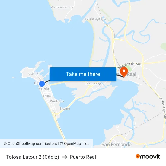 Tolosa Latour 2 (Cádiz) to Puerto Real map