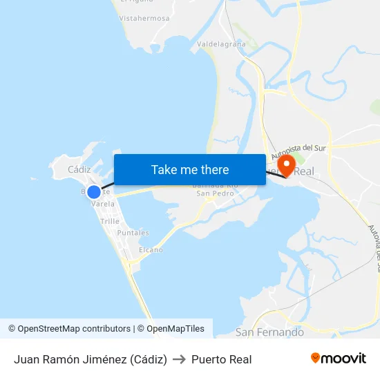 Juan Ramón Jiménez (Cádiz) to Puerto Real map