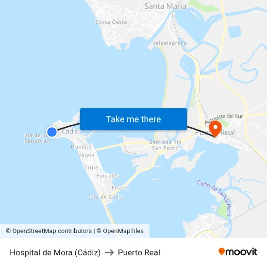Hospital de Mora (Cádiz) to Puerto Real map
