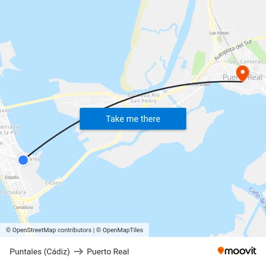 Puntales (Cádiz) to Puerto Real map