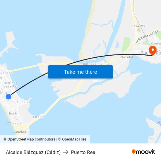 Alcalde Blázquez (Cádiz) to Puerto Real map