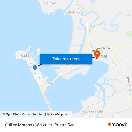 Guillén Moreno (Cádiz) to Puerto Real map