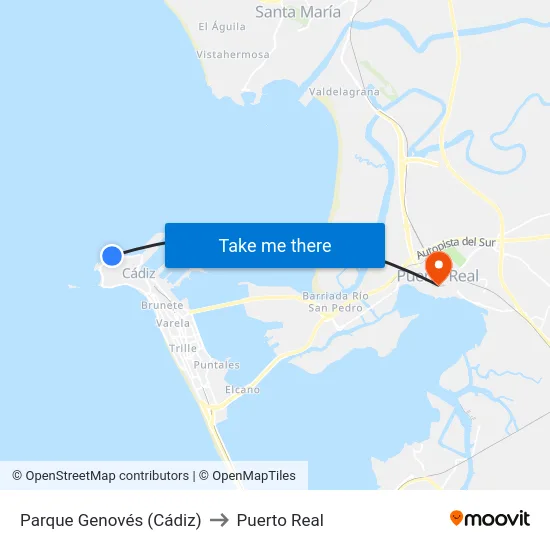 Parque Genovés (Cádiz) to Puerto Real map
