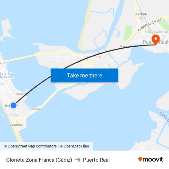 Glorieta Zona Franca (Cádiz) to Puerto Real map