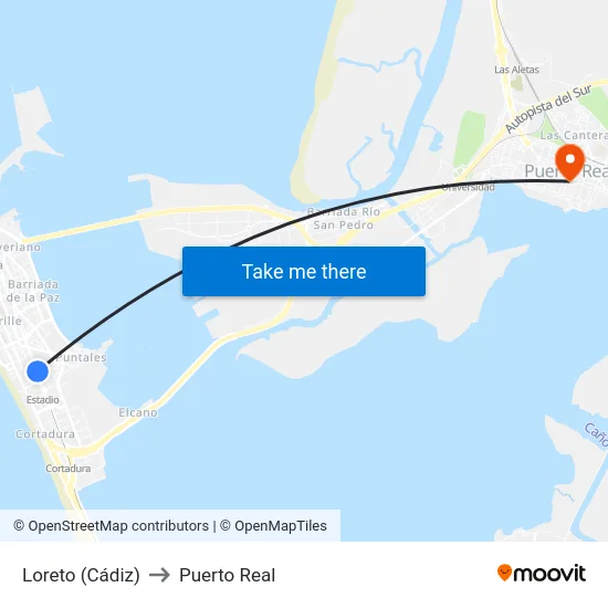 Loreto (Cádiz) to Puerto Real map