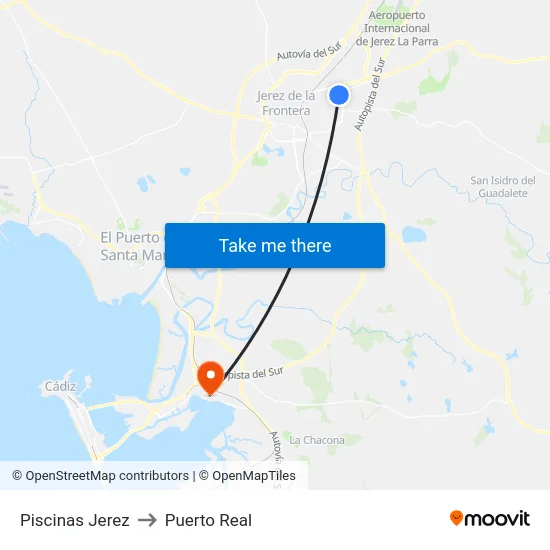 Piscinas Jerez to Puerto Real map