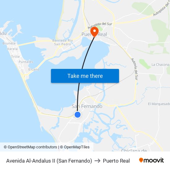 Avenida Al-Andalus II (San Fernando) to Puerto Real map