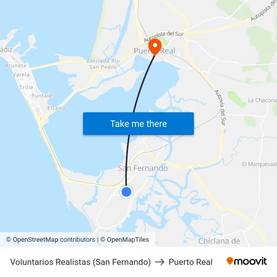 Voluntarios Realistas (San Fernando) to Puerto Real map