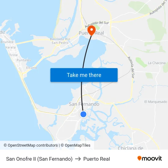San Onofre II (San Fernando) to Puerto Real map