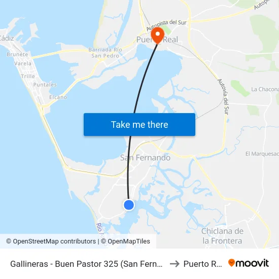 Gallineras - Buen Pastor 325 (San Fernando) to Puerto Real map