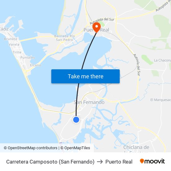 Carretera Camposoto (San Fernando) to Puerto Real map