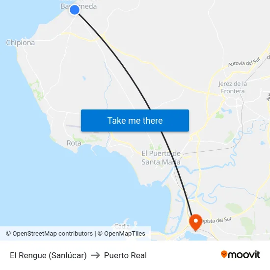 El Rengue (Sanlúcar) to Puerto Real map