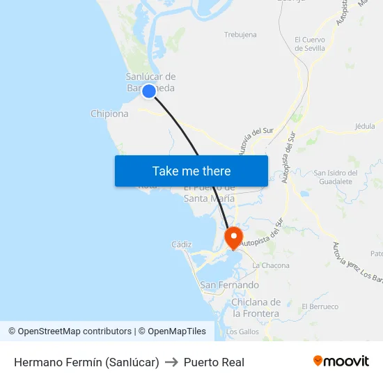 Hermano Fermín (Sanlúcar) to Puerto Real map