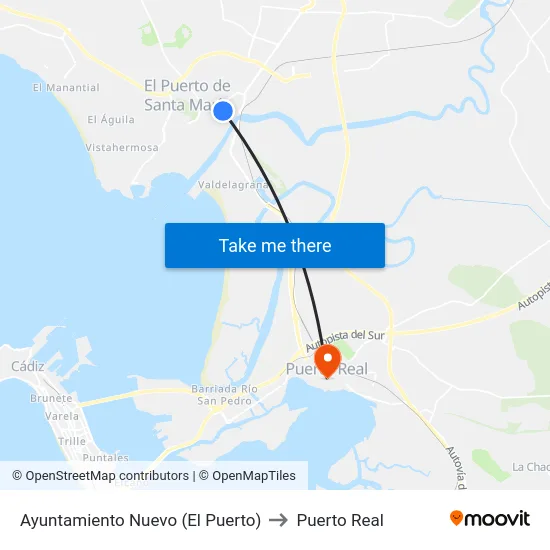 Ayuntamiento Nuevo (El Puerto) to Puerto Real map