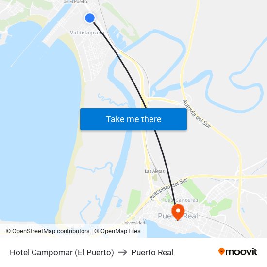 Hotel Campomar (El Puerto) to Puerto Real map