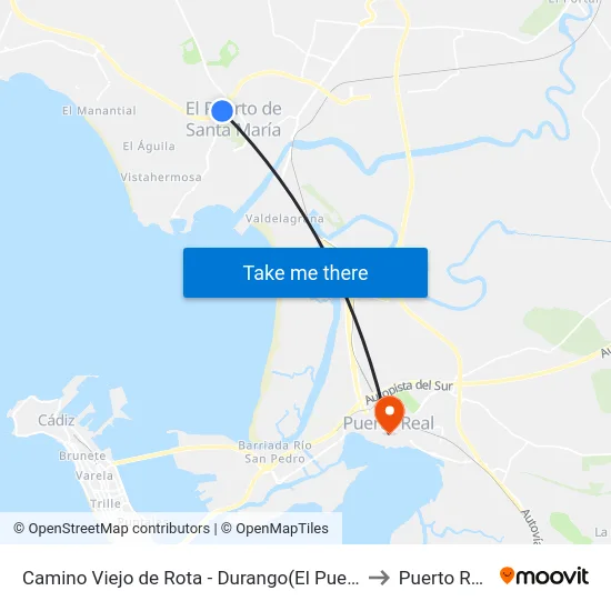 Camino Viejo de Rota - Durango(El Puerto) to Puerto Real map