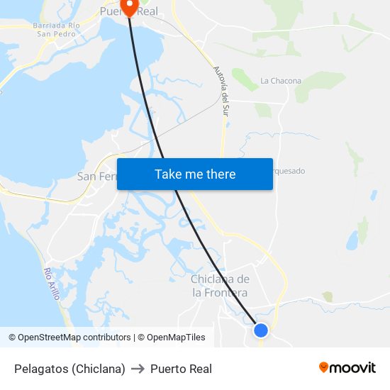 Pelagatos (Chiclana) to Puerto Real map