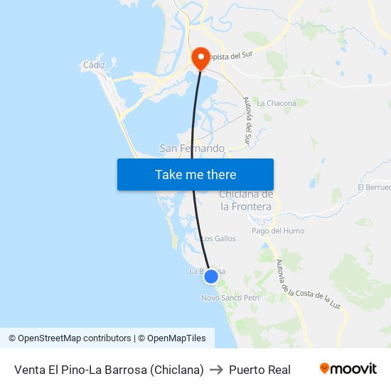 Venta El Pino-La Barrosa (Chiclana) to Puerto Real map