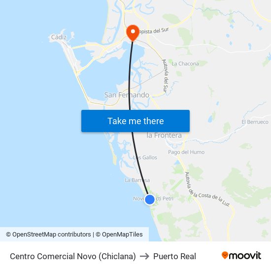 Centro Comercial Novo (Chiclana) to Puerto Real map