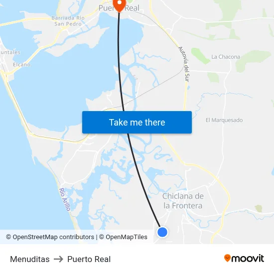 Menuditas to Puerto Real map