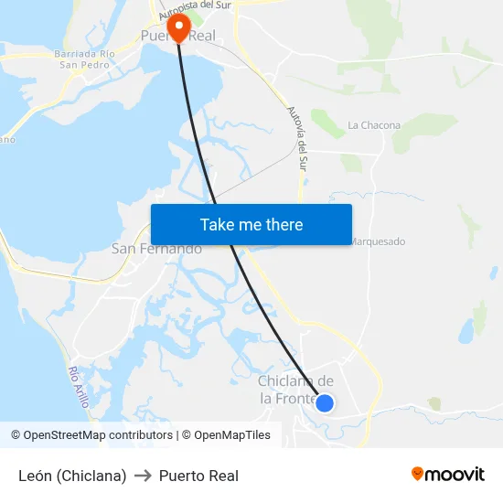 León (Chiclana) to Puerto Real map
