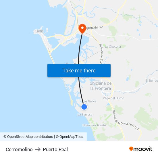 Cerromolino to Puerto Real map