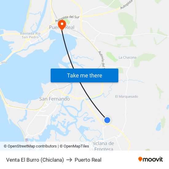 Venta El Burro (Chiclana) to Puerto Real map