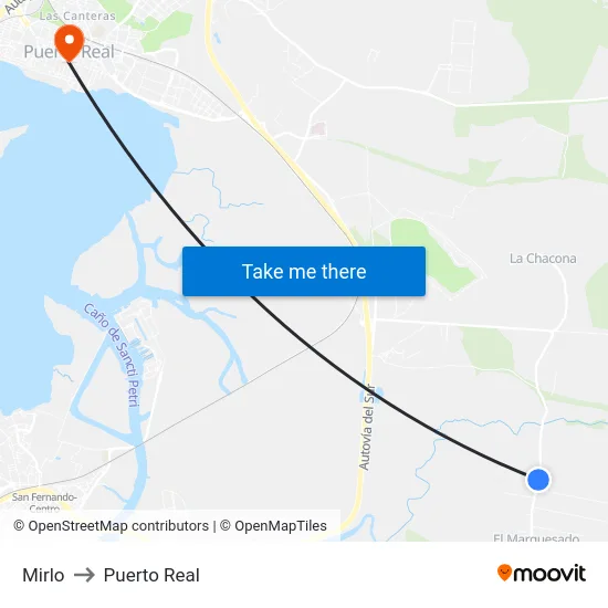 Mirlo to Puerto Real map