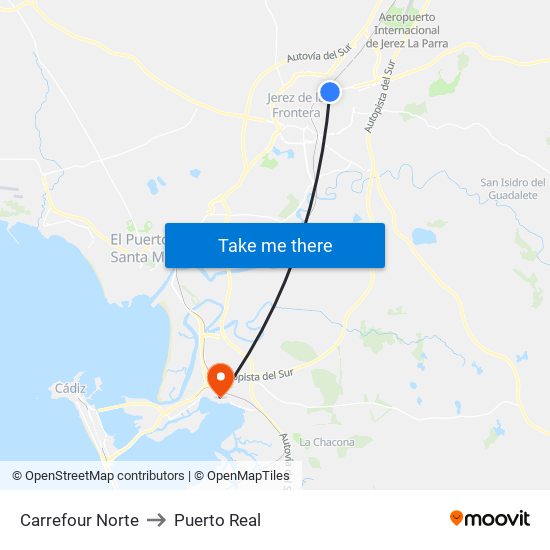 Carrefour Norte to Puerto Real map
