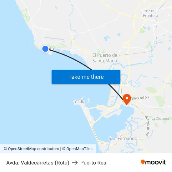 Avda. Valdecarretas (Rota) to Puerto Real map