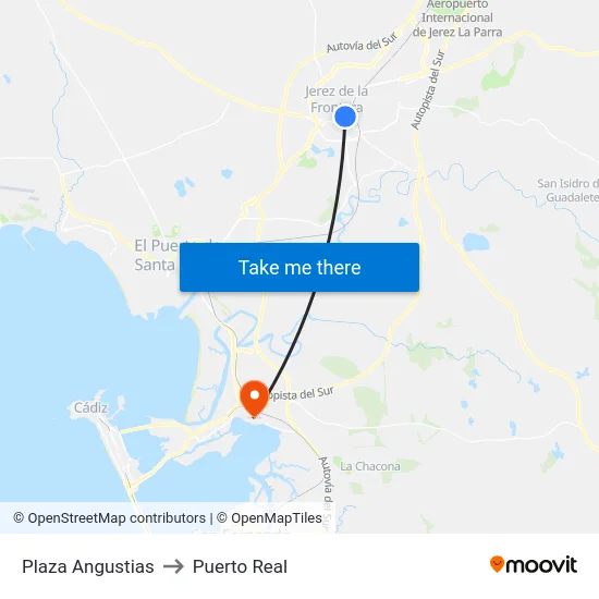 Plaza Angustias to Puerto Real map
