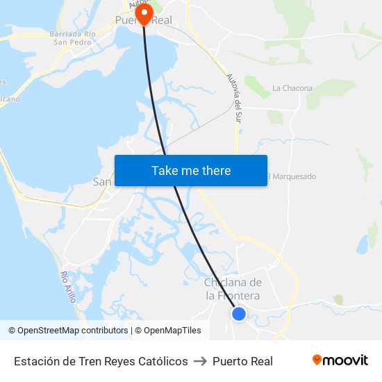 Estación de Tren Reyes Católicos to Puerto Real map