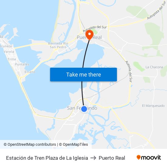 Estación de Tren Plaza de La Iglesia to Puerto Real map