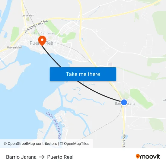 Barrio Jarana to Puerto Real map