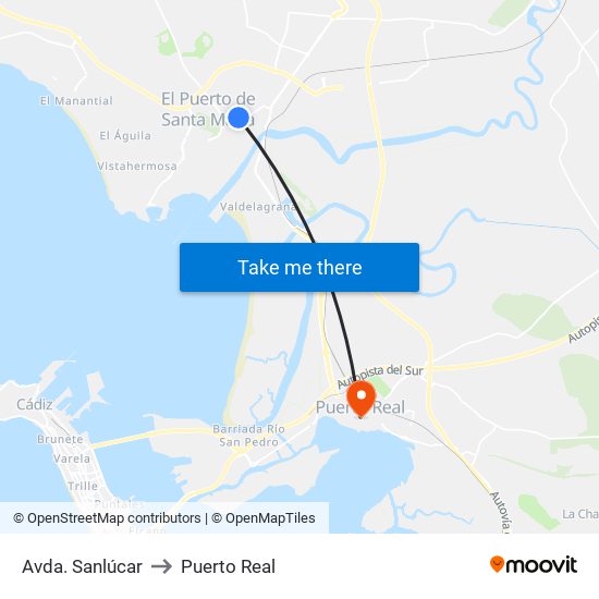Avda. Sanlúcar to Puerto Real map