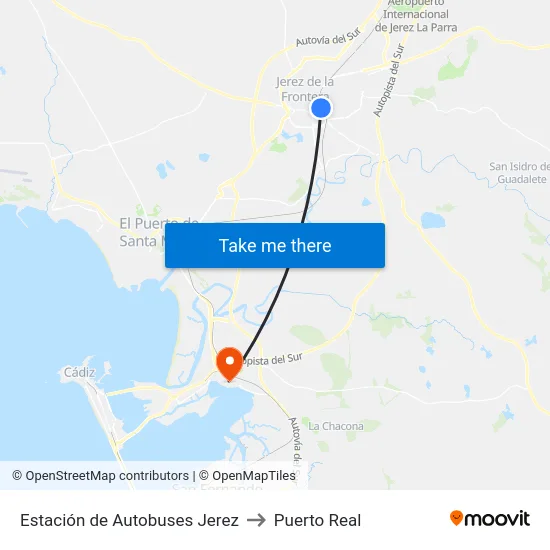 Estación de Autobuses Jerez to Puerto Real map