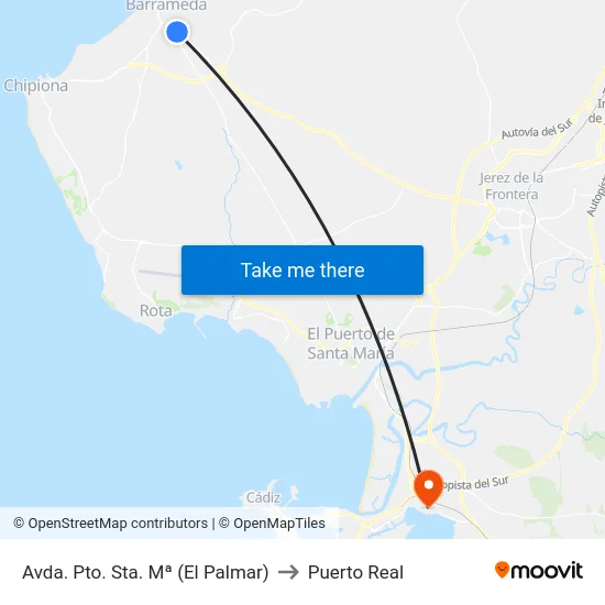 Avda. Pto. Sta. Mª (El Palmar) to Puerto Real map
