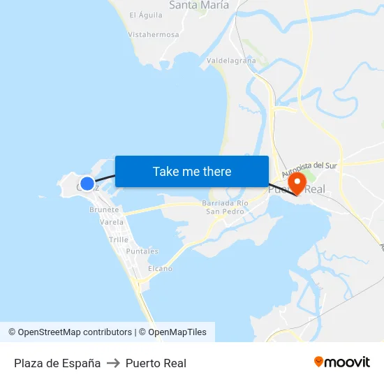 Plaza de España (Interurbano) to Puerto Real map