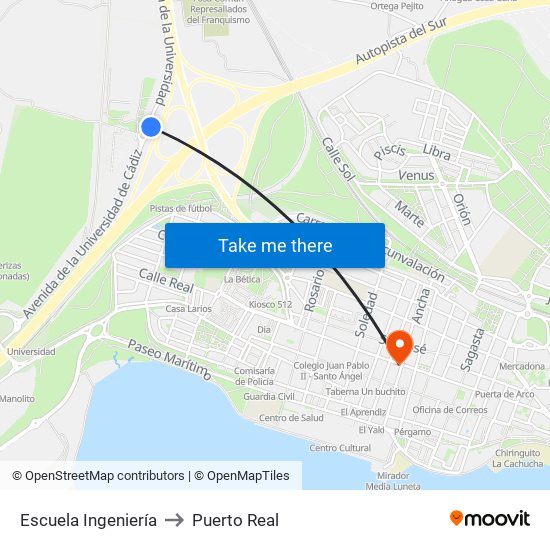 Escuela Ingeniería to Puerto Real map
