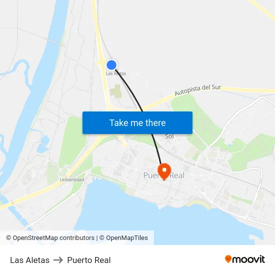 Las Aletas to Puerto Real map