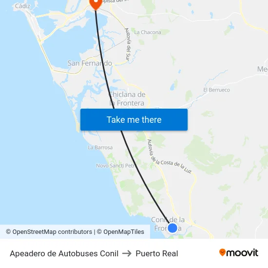 Apeadero de Autobuses Conil to Puerto Real map