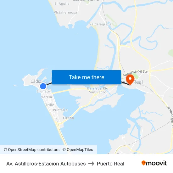 Av. Astilleros-Estación Autobuses to Puerto Real map