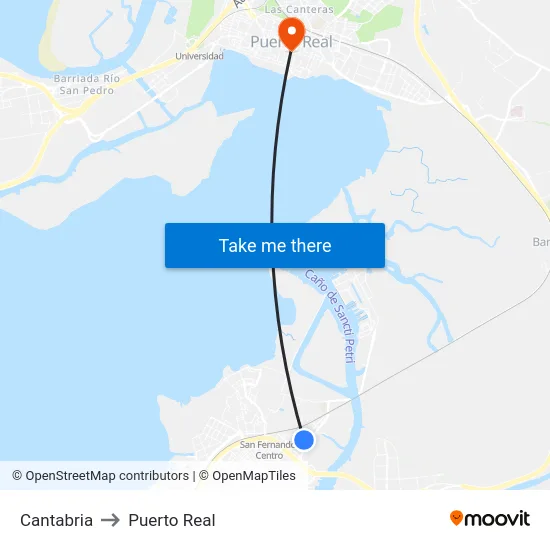Cantabria to Puerto Real map
