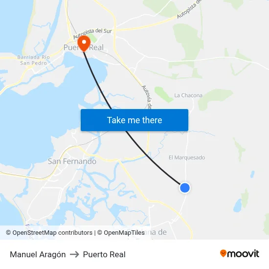 Manuel Aragón to Puerto Real map