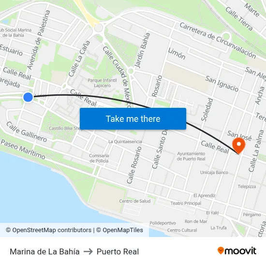 Marina de La Bahía to Puerto Real map