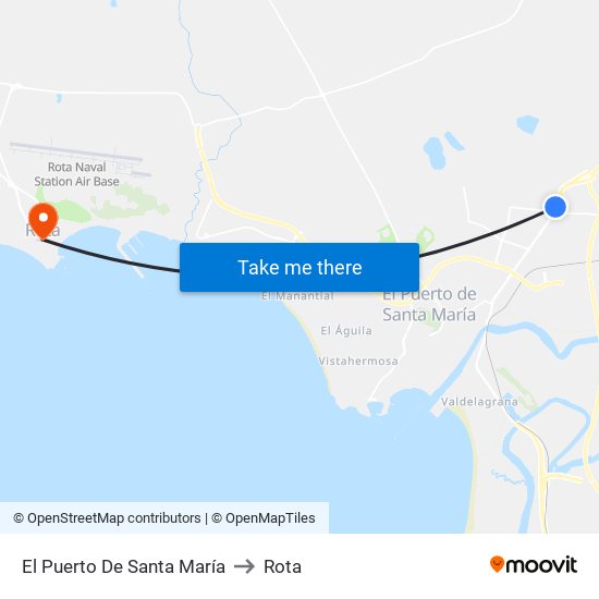 El Puerto De Santa María to Rota map