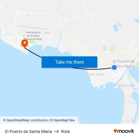 El Puerto de Santa María to Rota map