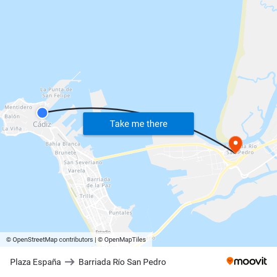 Plaza España to Barriada Río San Pedro map