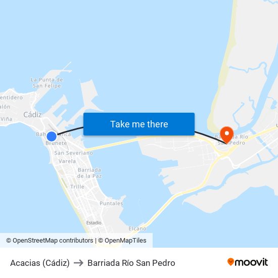 Acacias (Cádiz) to Barriada Río San Pedro map