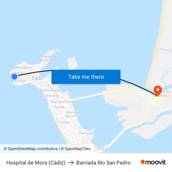 Hospital de Mora (Cádiz) to Barriada Río San Pedro map